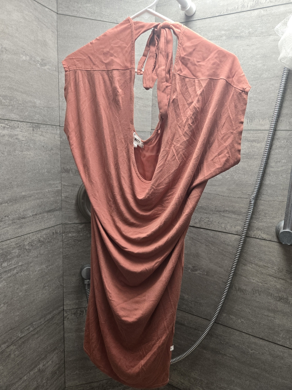 NYTT Backless Draped Halter Dress in Terracotta Rust